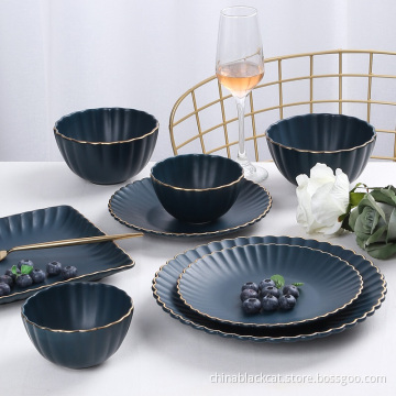 ceramic plate and bowl Gold Inlay porcelain Dinnerwaresets